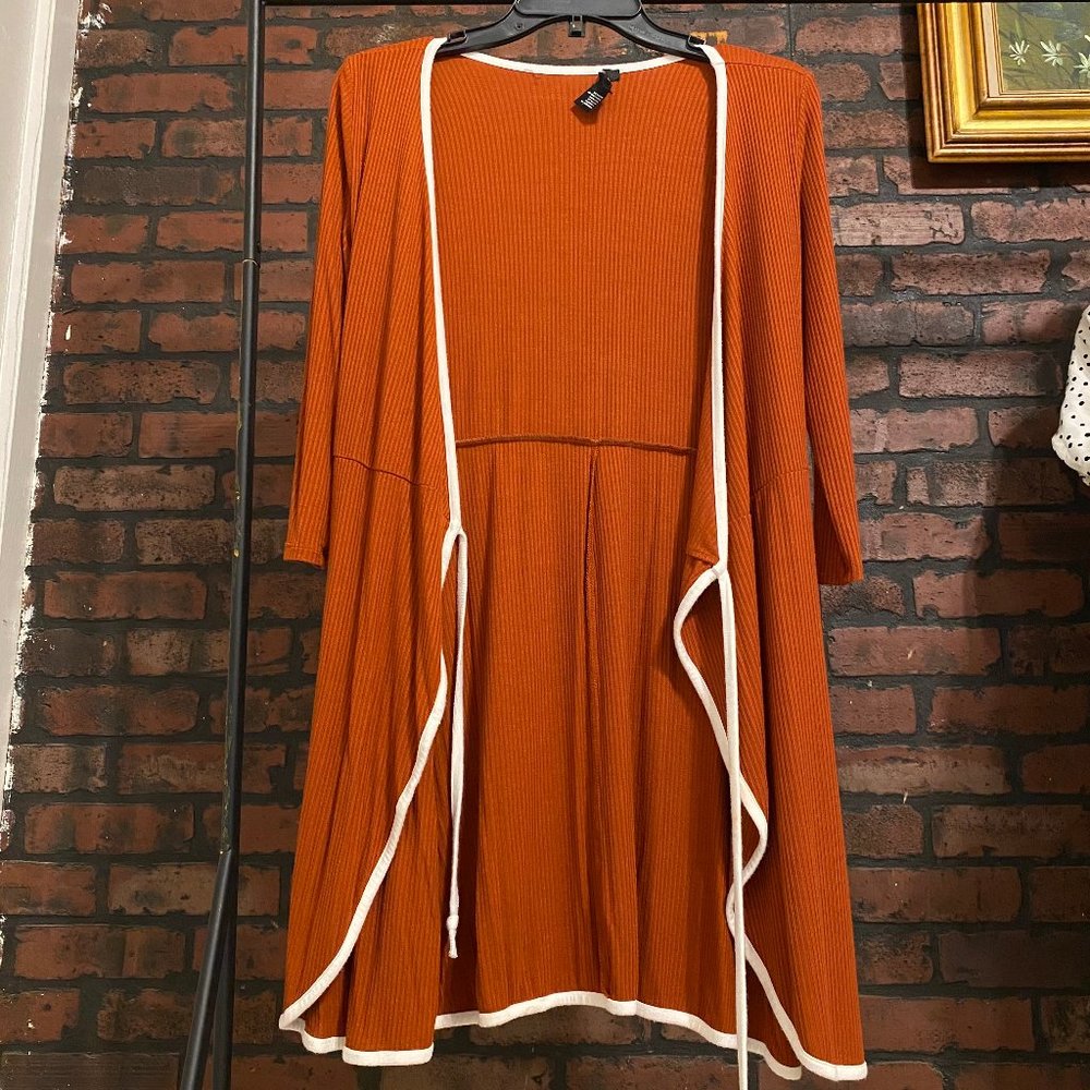 Forever 21 Orange White String Wrap Dress, Small, V neck